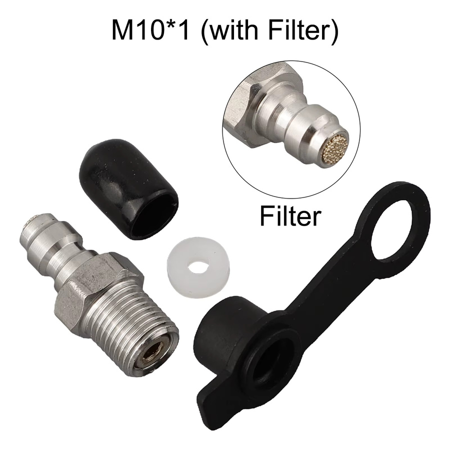 Vibratite Pneumatisches Schnellkupplungsset aus Edelstahl für 8-mm-Schlauch mit M10x1-Stecker-Adapter und Staubkappe in Silber und Schwarz - Bild 3