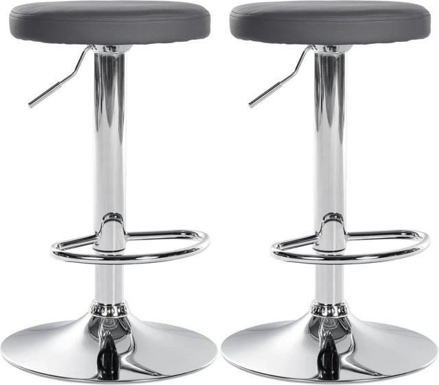 DELUKE 2er Set Barhocker KAZON aus Kunstleder in Grau mit silbernem Fuß, höhenverstellbar und drehbar, B/T/H: 38,5 x 38,5 x 60 cm - Bild 1