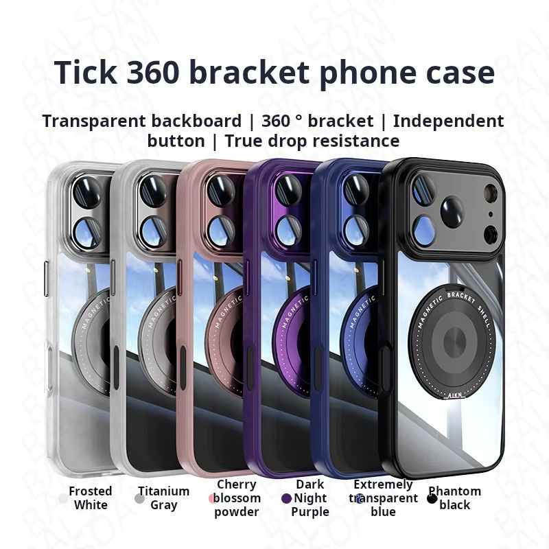 Transparente Magnetische Handyhülle mit 360 Grad drehbarem Halter und Objektivschutzfolie für Apple iPhone 17 Air 16E Plus 15 14 13 12 Pro Max in Grau - Bild 5