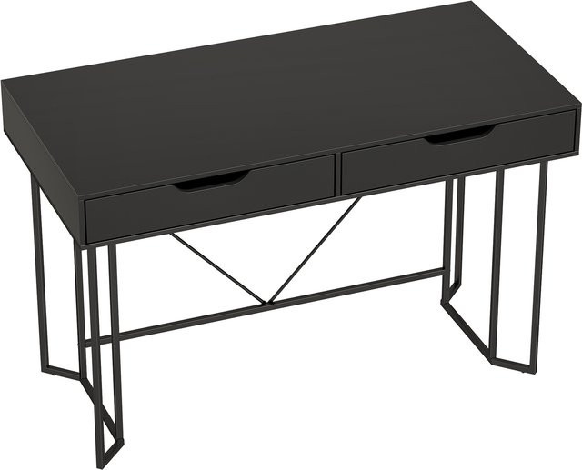 HOMCOM Schreibtisch Computertisch im Modern-Design mit 2 Schubladen und Metallgestell, Schwarz, B/T/H: 120 x 60 x 77 cm - Bild 1