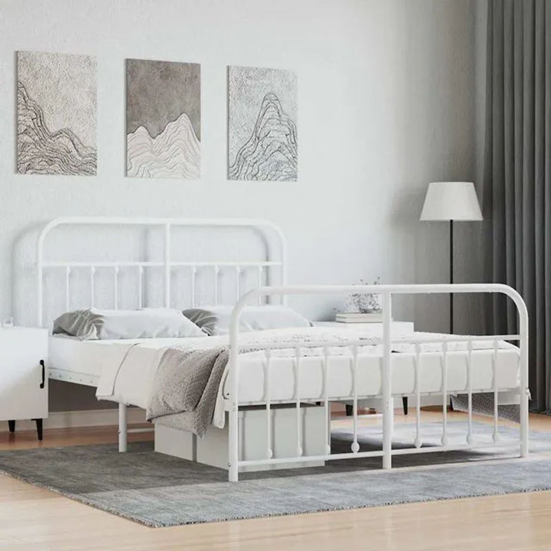 Vidaxl Metall-Bettgestell mit Kopfteil und Fußteil in Weiß, B/T/H: 140 x 200 cm - Bild 1