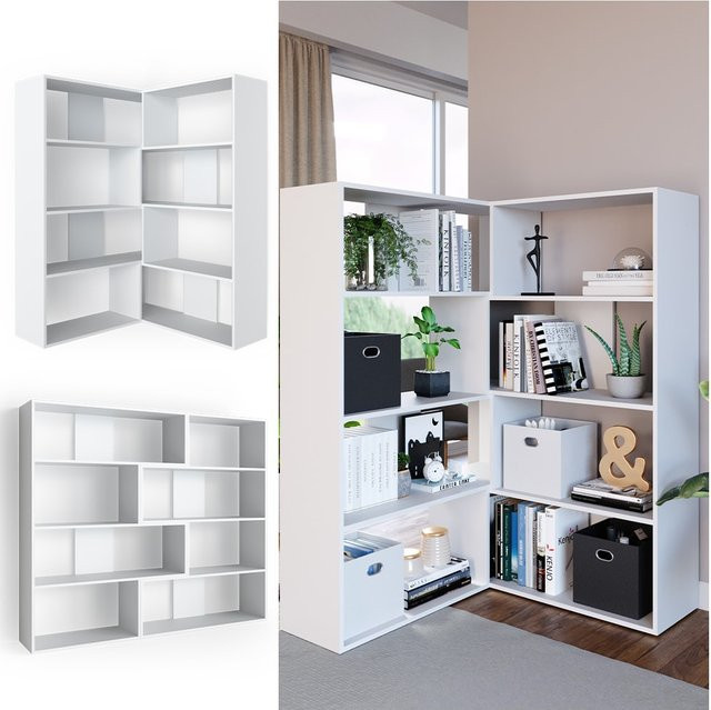 Vicco Eck-Bücherregal Laine Standregal in Weiß als Raumteiler und Medienregal - Bild 1