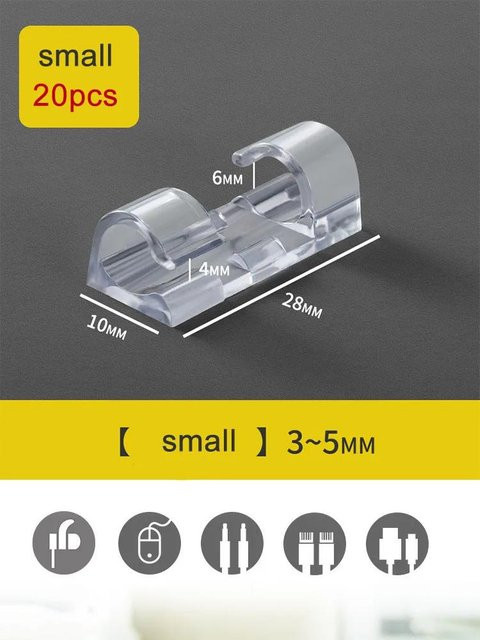 BC Electrical Appliances Kabelclips Organizer Selbstklebend, 20 Stück, Grau und Transparent, Kabelmanagement für Tisch, Auto, Büro und Zuhause - Bild 1