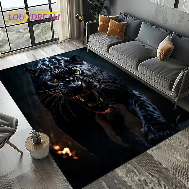 Karpetti Teppich mit Wildtier-Cartoon-Design, Rutschfest und Waschbar, Farbe: Schwarz, B/T: 60 x 90 cm - Bild 1