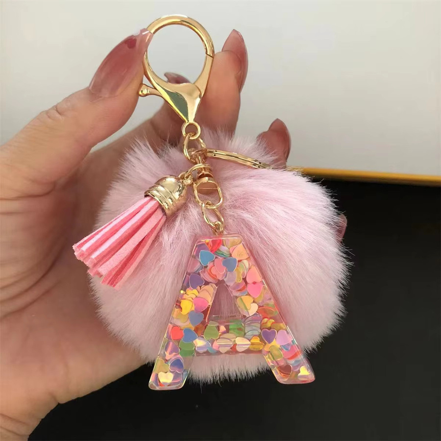 Fishsheep Schlüsselanhänger Acryl, rosa Bommel, Glitzer, Alphabet-Charm, Unisex - Bild 2