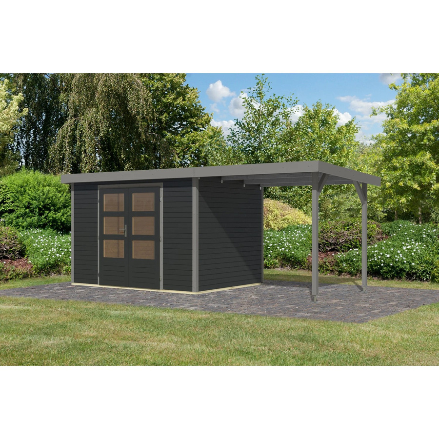 Karibu Gartenhaus Ernesto mit Anbaudach in Anthrazit/Grau, B/T/H: 298 x 209 x 213 cm - Bild 2