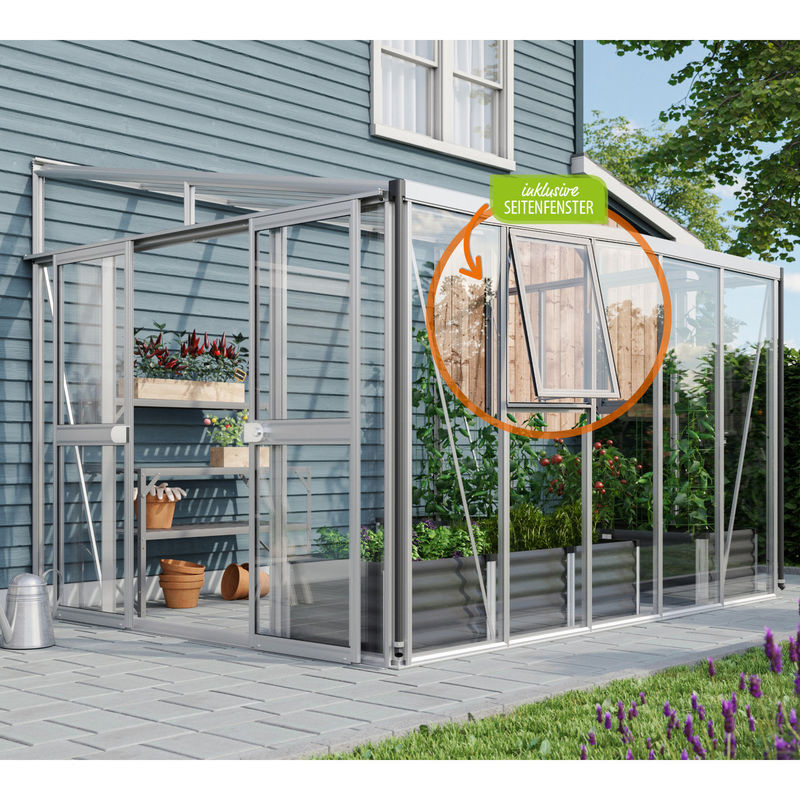 Vitavia Anlehn-Gewächshaus Athena 8600 aus Aluminium in Silber mit 8,6 m² Fläche und Hohlkammerplatten - Bild 5