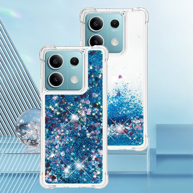 Bling Glitter Liquid Quicksand Handyhülle für Xiaomi 14T 13T 5G, Redmi Note 13 Pro 4G, Poco X6 M6 C65 in Transparent Blau mit Anti-Fall Schutz - Bild 1