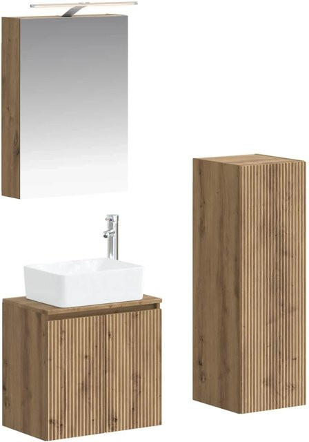 vidaXL Badezimmermöbel-Set 4-teilig in Artisan-Eiche mit Glasfronten und LED-Beleuchtung, Braun - Bild 1