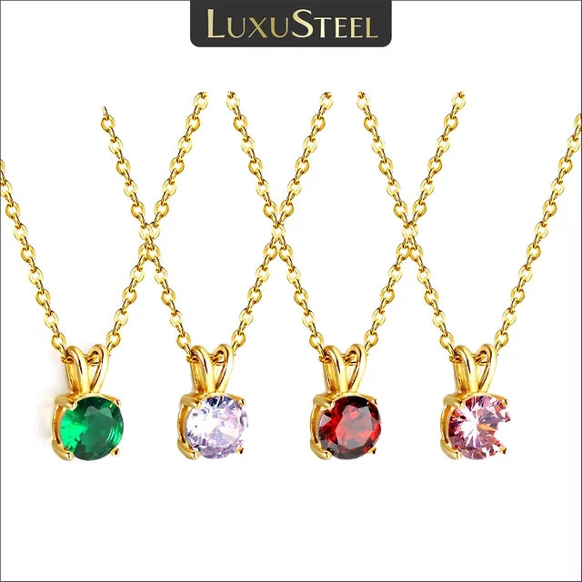 LUXUSTEEL Halskette Edelstahl, Gold, Zirkonia, Damen - Bild 1