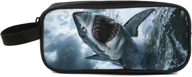 Zweiteiliges Haifisch-Federmäppchen von Fancy Style Studio in Blau mit Griff für Kinder - Bild 1