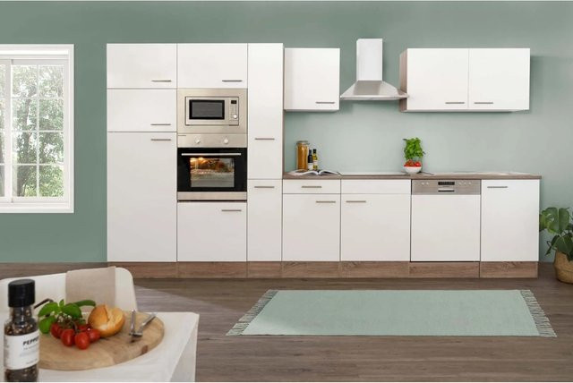 Respekta Küchenzeile York in Weiß Seidenglanz ohne Elektrogeräte Breite: 370 cm, Höhe: 205 cm, Tiefe: 55,5 cm - Bild 1