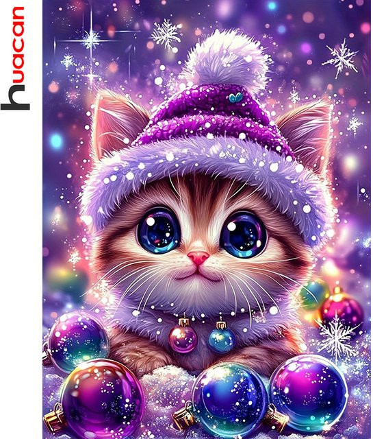Huacan Diamant-Mosaik Set Katze in Winterlandschaft, Mehrfarbig, B/H: 30 x 20 cm - Bild 1