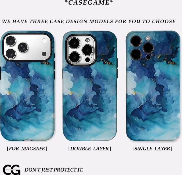 Potdemiel Handyhülle Teal Gold Swirl für iPhone 17 16 15 14 13 12 11 Pro Max Plus mit doppelschichtiger Rückseite in Petrol und Gold - Bild 1