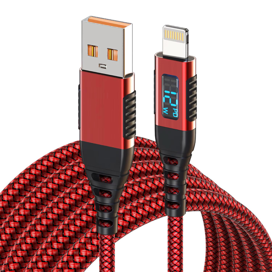 LAIHONEN MFi-zertifiziertes USB-A zu Lightning Ladekabel mit LED-Anzeige in Rot für 12W Schnellladung, kompatibel mit iPhone 8-14 und iPad - Bild 7
