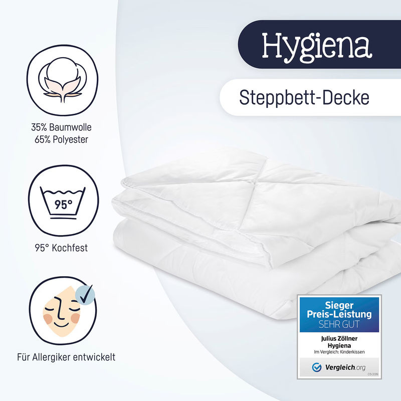 Julius Zöllner Steppbettdecke Hygiena Weiß B/B: 100 x 135 cm, 3.5 TOG, allergikerfreundlich und atmungsaktiv - Bild 3