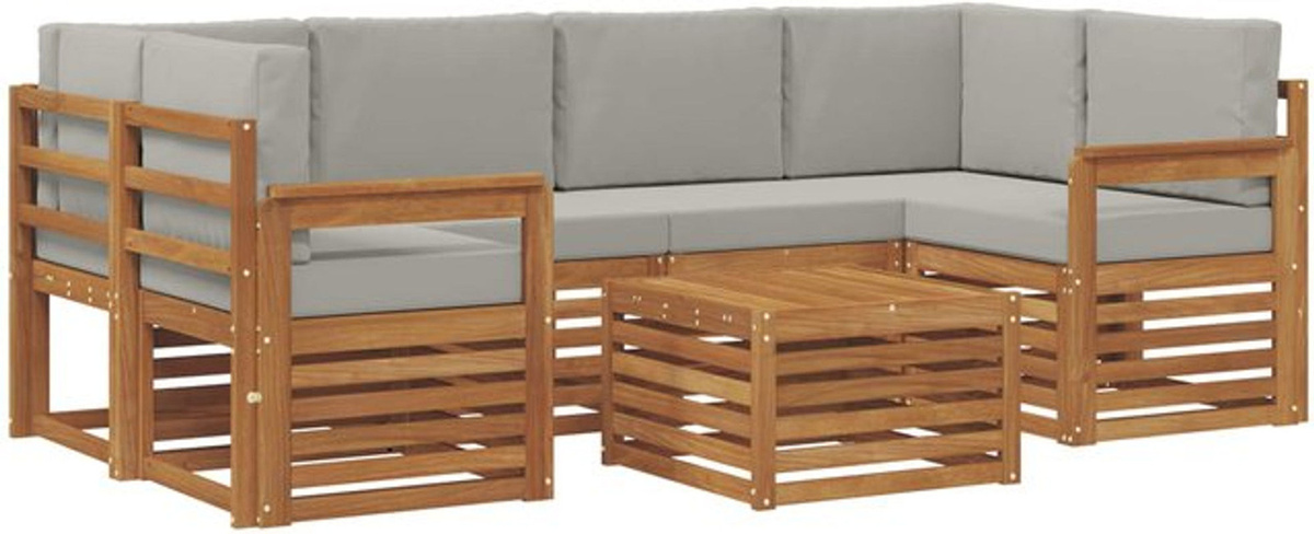 vidaXL Outdoor-Sofagarnitur aus Akazie mit 7-teiligem Set und Kissen in Natur und Hellgrau - Bild 1