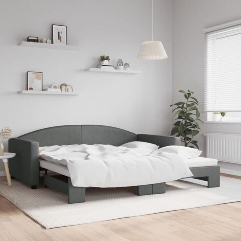 Ausziehbares Funktionsbett vidaxl in Anthrazit aus Stoff und Metall, B/T: 100 x 200 cm - Bild 1