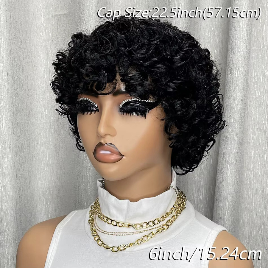 OYM HAIR Echthaar-Perücke, kurzer Bob mit Pony, Afro-Locken, Damen - Bild 2