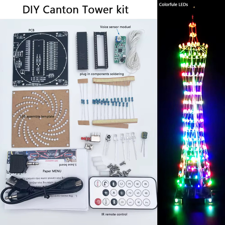 ETAxopowo DIY Elektronik-Bausatz Canton Tower LED-Kit in Rot mit Sprachsensor und Anleitung - Bild 2