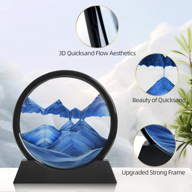 WIKHOSTAR 3D Sanduhr Sandkunst Bild aus Glas in Violett und Blau, Rundes Sandlandschaft Dekogemälde für Tisch und Büro - Bild 4