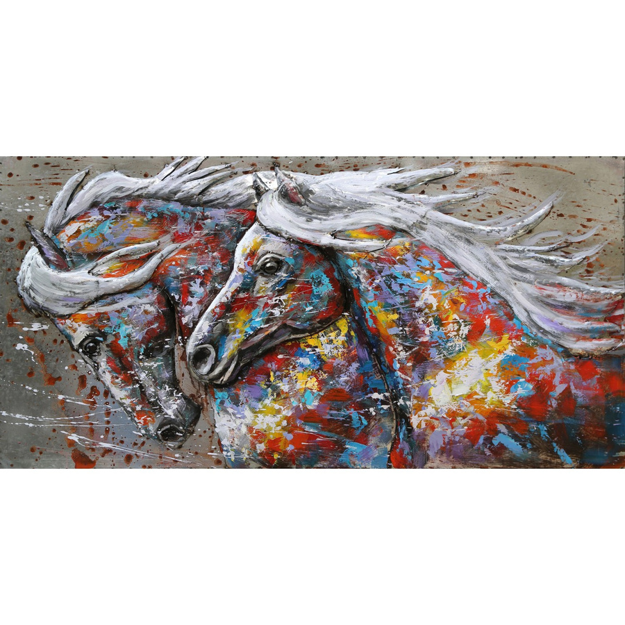 DELUKE 3D-Metallbild Pferde aus Stahl in Bunt im Vintage-Stil, Wandbild für Wohnzimmer und Büro, H x B x T: 140 x 70 x 6 cm - Bild 2