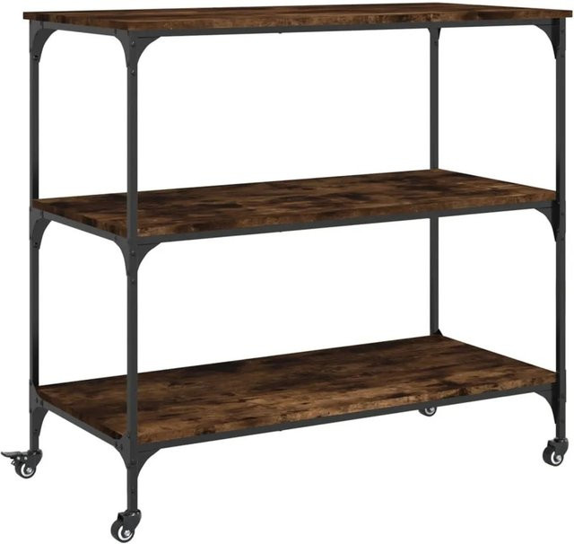 vidaXL Küchenwagen in Räuchereiche aus Holzwerkstoff und Stahl, Vintage Braun, B: 102 cm, T: 50 cm, H: 95 cm - Bild 1