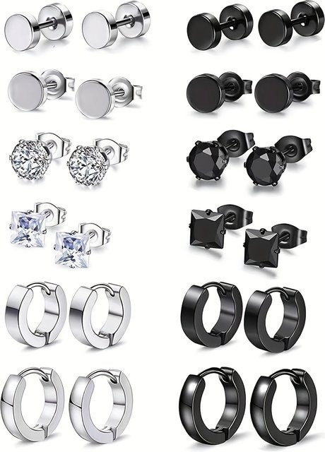 YIXI Ohrstecker-Set Edelstahl, Schwarz, Silber, Unisex - Bild 1