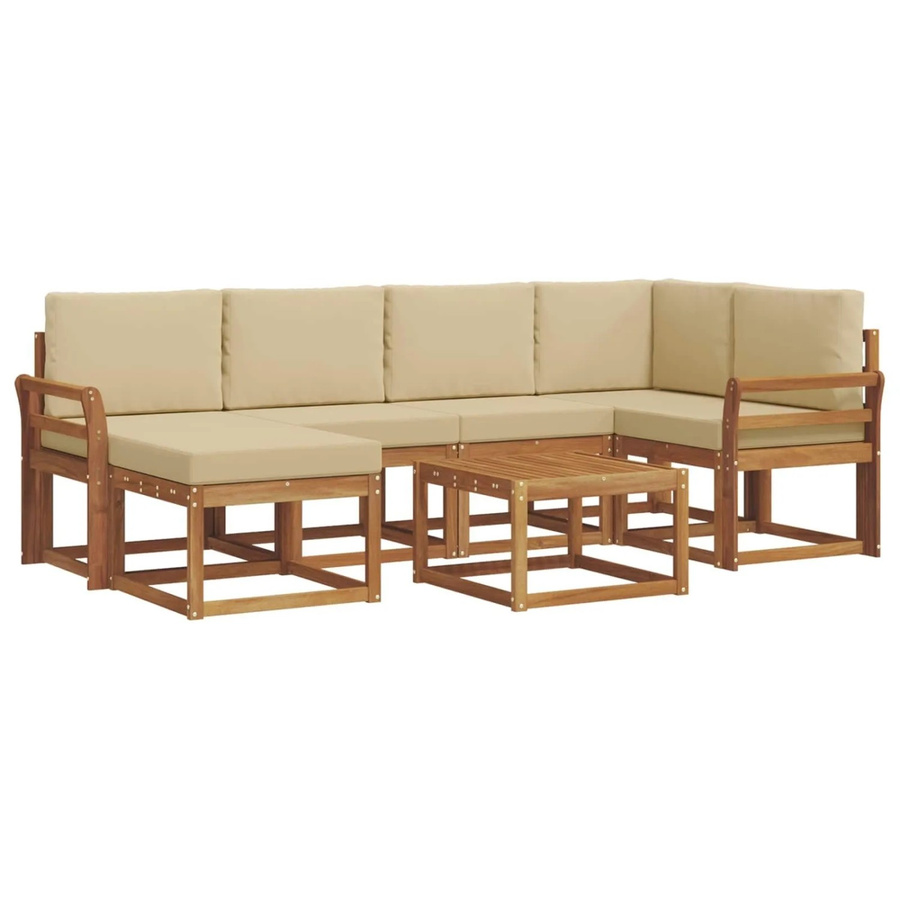 vidaXL Outdoor-Sofagarnitur aus Akazienholz in L-Form mit 7 Teilen, Couchset mit Kissen und Couchtisch in Braun und Beige - Bild 2