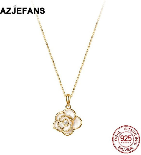 AZJEFANS Halskette 925 Silber, Kamelie, Perle, Damen - Bild 1