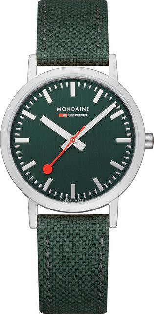 Mondaine Armbanduhr, Quarz, Edelstahl, 36 mm, Textil/NATO, Grün, Unisex - Bild 1