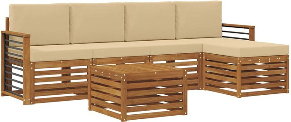 Vidaxl Outdoor-Sofagarnitur aus Akazie Massivholz mit 6-teiligem Set Kissen in Natur und Beige - Bild 1
