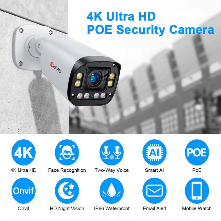 HFWVISION 4K 8MP PoE IP Überwachungskamera mit Autofokus, AI Gesichtserkennung und Humanoid-Erkennung, Outdoor CCTV Kamera, Weiß - Bild 4
