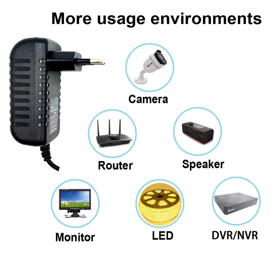 JIENUO Universal Netzteil Adapter Konverter Schwarz, AC 100V-240V zu DC 12V 2A mit Barrel Plug für Kamera, DVR, NVR, LED und Roboter - Bild 4