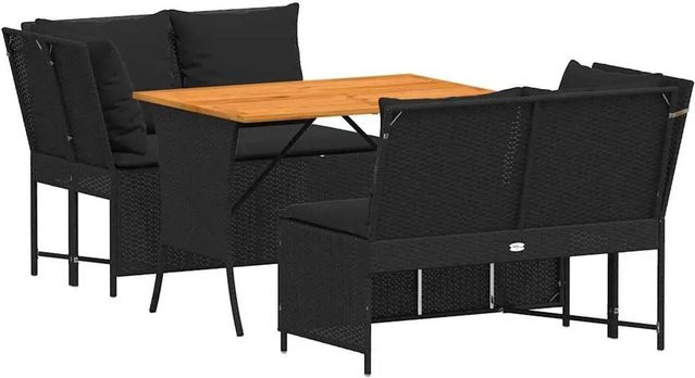 vidaXL 3-teilige Garten-Sofagarnitur in L-Form mit Kissen und Couchtisch, Schwarz, Poly-Rattan mit pulverbeschichtetem Stahlgestell - Bild 1