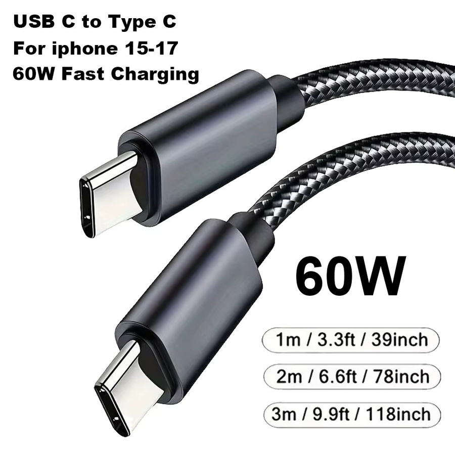 VBNM USB-C zu USB-C Schnellladekabel 60W aus geflochtenem Nylon in Schwarz - Bild 5
