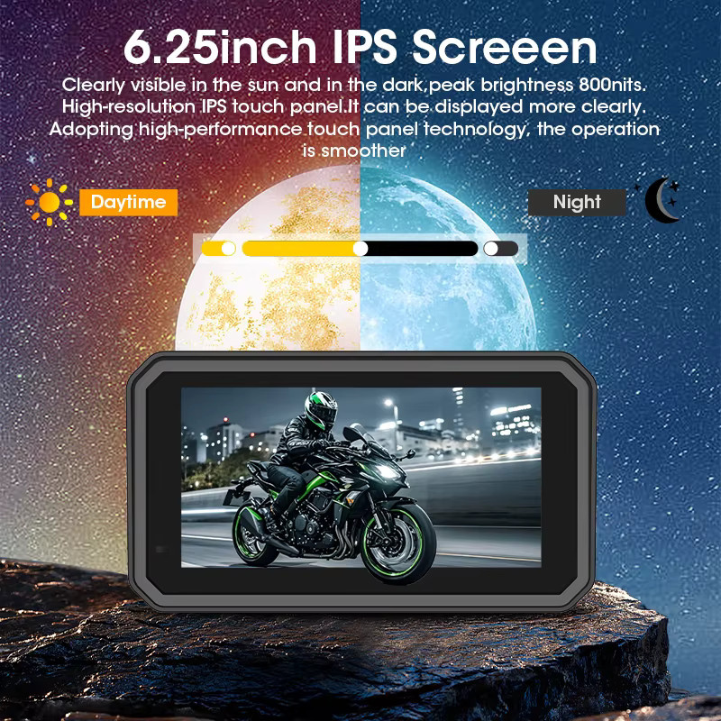 Jansite GPS Navigationsdisplay für Motorräder mit Carplay und Android Auto, 6,25 Zoll, IP67 wasserdicht, Schwarz - Bild 3