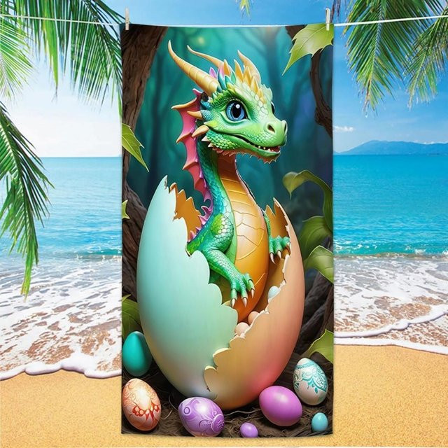 Strandtuch mit Drachenmuster von JMG Household Supplies, schnelltrocknendes Mikrofaser-Handtuch in Multicolour, B/B: 70 x 140 cm - Bild 1