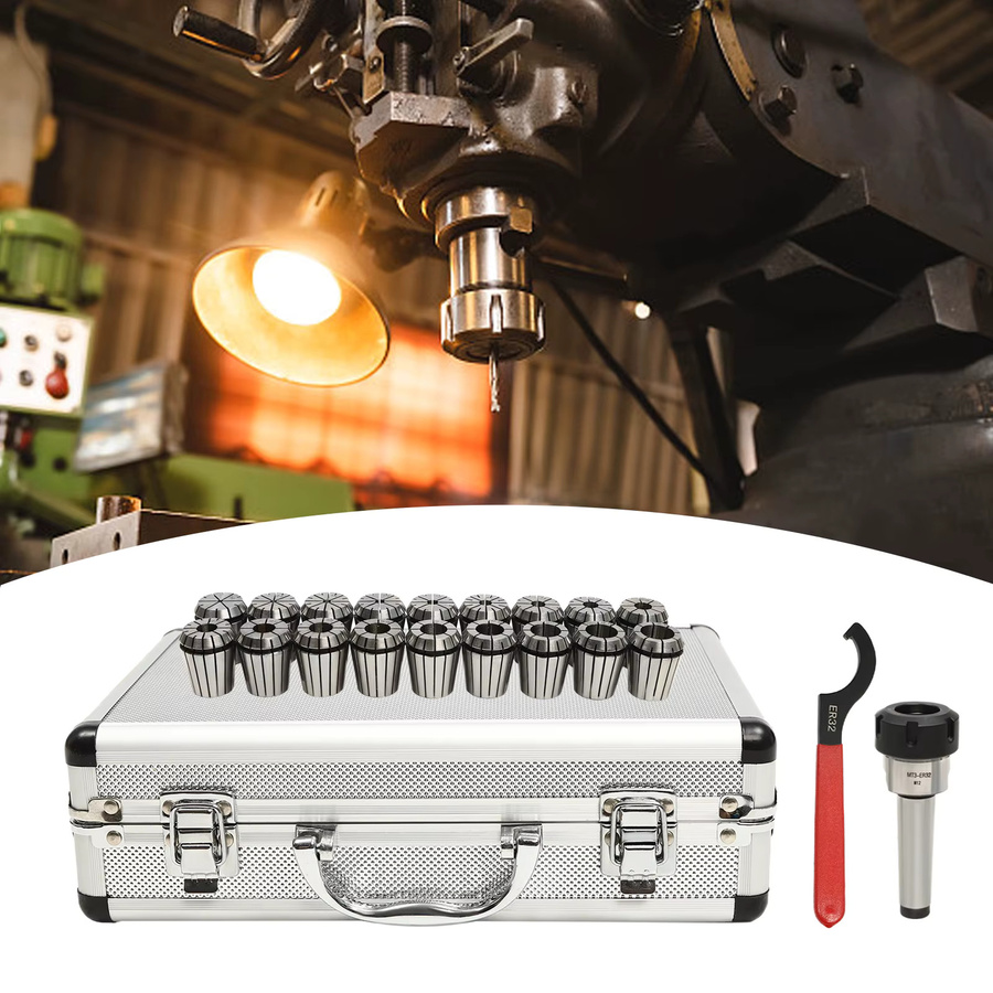 Bymaocar 18-teiliges MT3 ER32 Spannzangen-Set aus Aluminiumlegierung und Federstahl in Silber mit Aufbewahrungsbox zum Spannen von Bohrern und Fräsern - Bild 4