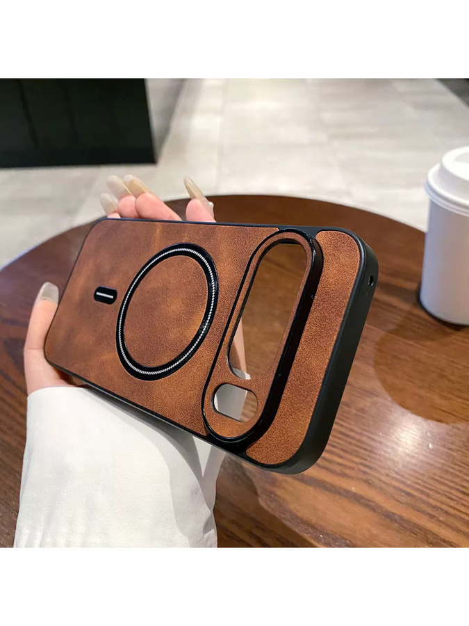 Magnetische Lederhülle für Google Pixel 10 Pro XL, 10 Pro und 10A mit mattem Rundum-Kameraschutz und MagSafe-Kompatibilität in Grau und Braun - Bild 2