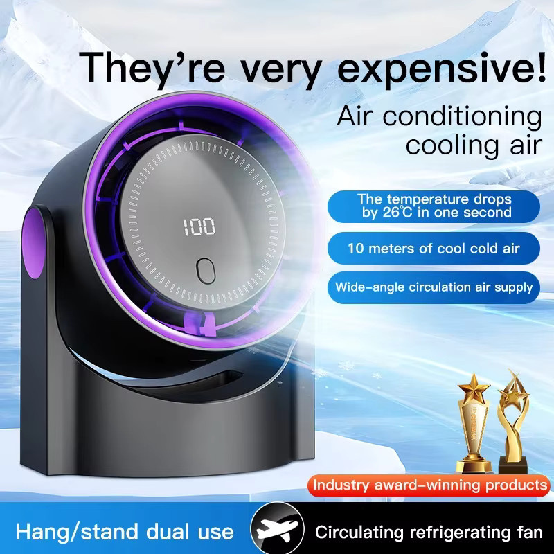 HAOYUNMA Tragbare Klimaanlage mit 100 Gängen, Geräuscharmer Elektrischer Ventilator mit USB-Aufladung für Desktop und Camping, Grau - Bild 4