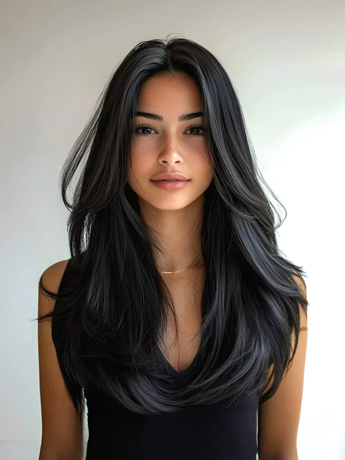 GEMMA Perücke, lange gerade geschichtete Haare, schwarz, synthetisch, Damen - Bild 5