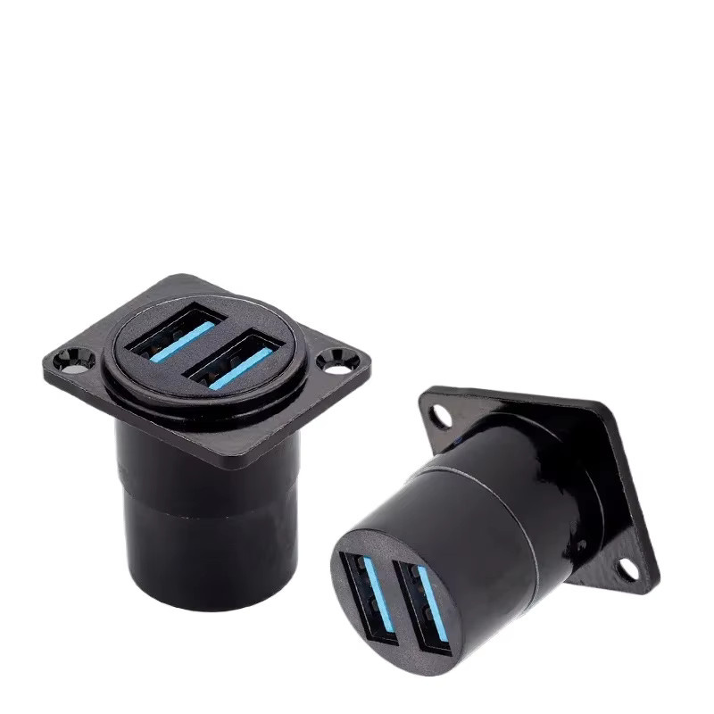 Zweireihige USB-Panel-Buchse aus Metall mit USB 2.0 und 3.0 Anschlüssen in Schwarz - Bild 2