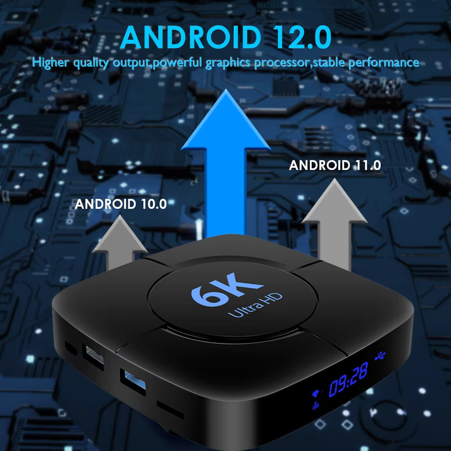 Focabo 6K Android 10.0 TV-Box Media Streamer mit 4GB RAM und 64GB ROM, Quad-Core H616, 2,4G/5G WLAN, Schwarz - Bild 1