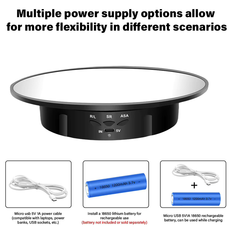 Elektrischer 360 Grad Drehteller für Produktpräsentationen und Videoaufnahmen mit 3 Geschwindigkeiten, Durchmesser: 20 cm, Farben: Weiß oder Schwarz - Bild 3