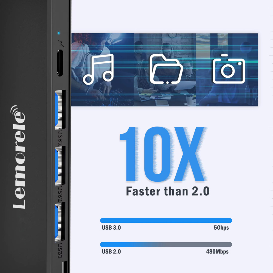 Lemorele 7-in-1 USB Hub Dockingstation in Grau mit HDMI 4K UHD, USB 3.0, SD TF und PD 100W für Windows und Mac - Bild 5