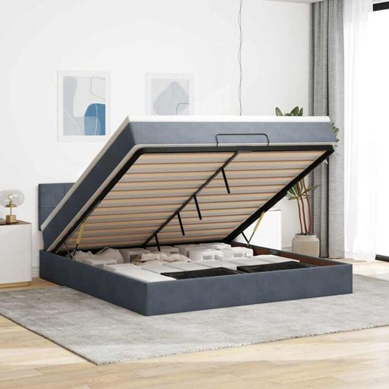 Vidaxl Ottoman Polsterbett mit Matratze und LED in Anthrazit Grau aus Samt, B/T/H: 180 x 200 x 78 cm - Bild 1