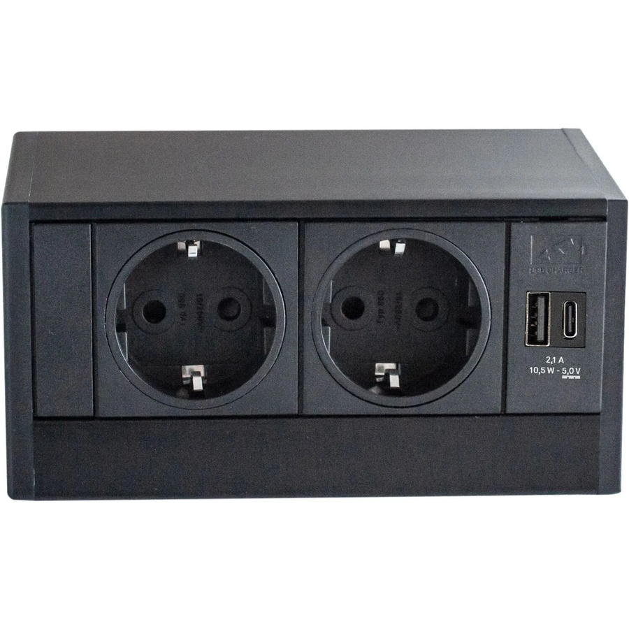 EVOline R-Dock Steckdosenelement 2-Fach Schuko mit USB-A und USB-C in Schwarz - Bild 2