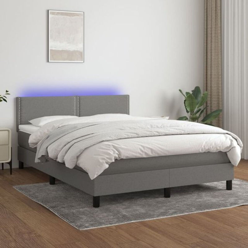 vidaxl Boxspringbett mit Matratze und LED in Grau aus Stoff, B/T: 140 x 200 cm - Bild 1