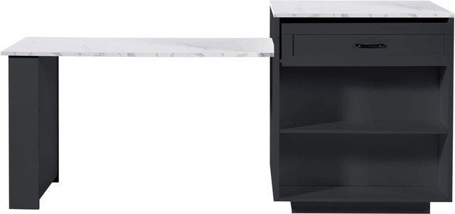 Merax Ausziehbare Kücheninsel in Schwarz mit 2 Schubladen und 4 Fächern, B/T/H: 133-202 x 70 x 93,5 cm - Bild 1